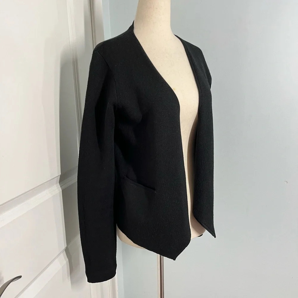 Margaret O’Leary black 100% merino wool open jacket sweater size M - Picture 7 of 12